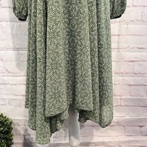 Lark + Grey Womens Midi Dress Floral Print Smocked Waist Long Sleeve Boho Small - Picture 8 of 13
